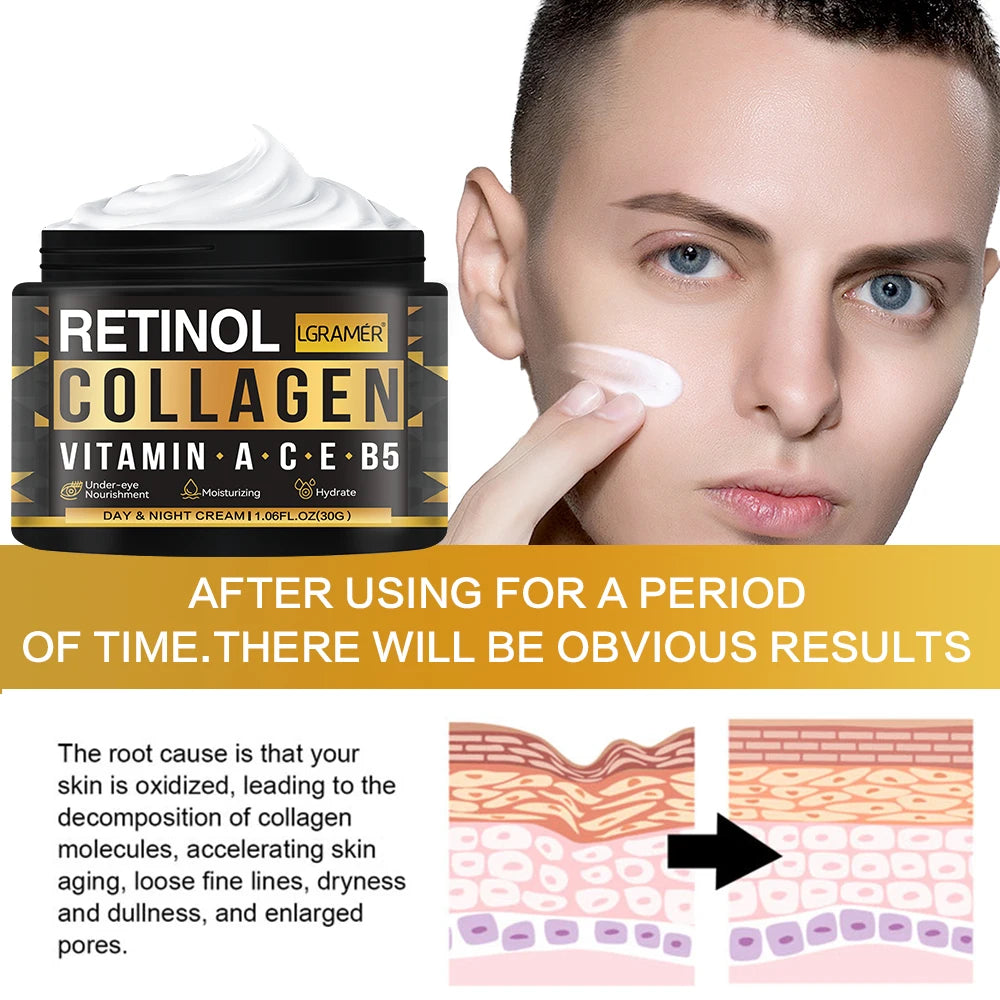 LGRAMER Advanced Retinol Collagen Cream for Men – Reduces Fine Lines & Firms Skin