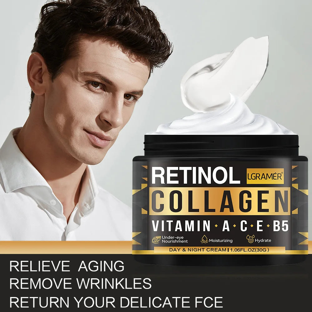 LGRAMER Advanced Retinol Collagen Cream for Men – Reduces Fine Lines & Firms Skin