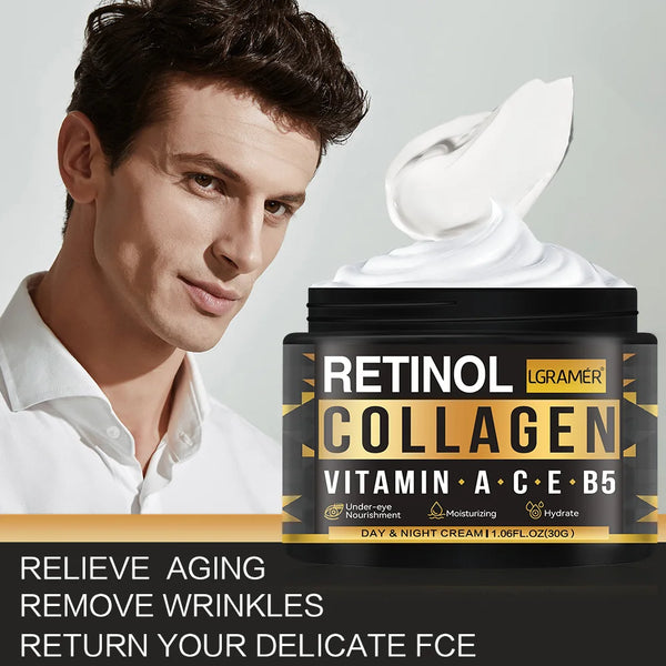 LGRAMER Advanced Retinol Collagen Cream for Men – Reduces Fine Lines & Firms Skin